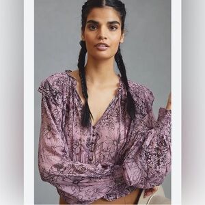 By Anthropologie Smocked Sheer Purple Blouse
